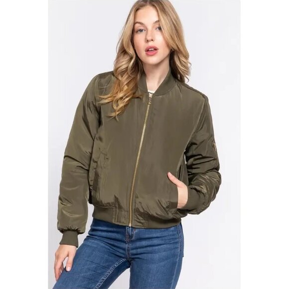 Olive Green Bomber Jacket - Picture 2 of 3